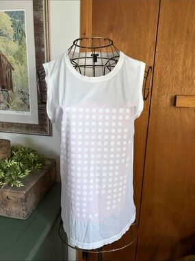 J. Crew White Graphic Tank Top with Light Pink Polka Dot Panel